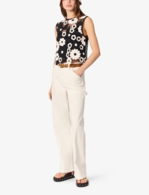 MAJE: Floral-Pattern Sleeveless Cotton-Crochet Top