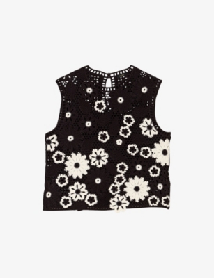 MAJE: Floral-Pattern Sleeveless Cotton-Crochet Top