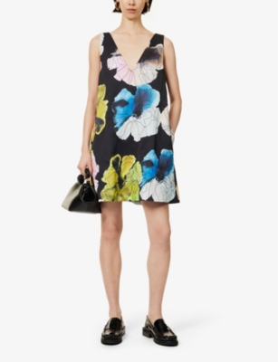 Shop Stine Goya Womens  Flower-print Sleeveless Woven Mini Dress In Watercolor Bloom