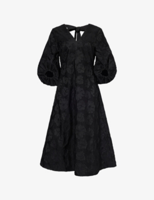 Stine Goya Womens Anemone Jacquard Embossed-floral-pattern Three-quarter-sleeves Recycled-polyester Blend Midi  In Anemone Jacquard