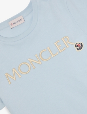 Moncler Logo-embroidered Short-sleeve Cotton T-shirt 4-10 Years Turquoi In Turquoise