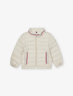 MONCLER LIGHT BEIGE JERRY TRICOLOUR-STRIPE SHELL-DOWN PUFFER JACKET 9-36 