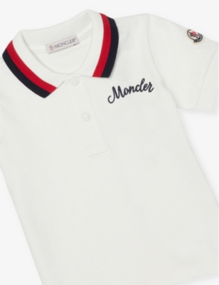 Moncler Logo-embroidered Stretch-cotton Polo Shirt 3-36 In Natural
