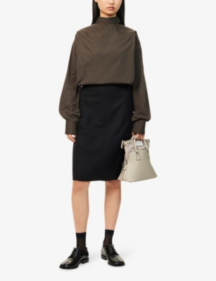 Shop Maison Margiela Womens Twisted Shirt Cotton-wool Blend Midi Dress Dark Brown And Black