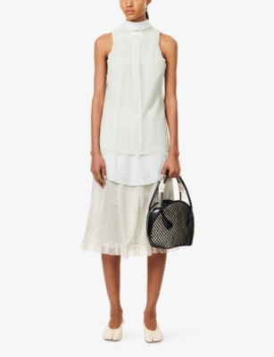 MAISON MARGIELA: Ruffled-Hem Check-Print-Waistband Woven Midi Skirt