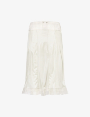 MAISON MARGIELA: Ruffled-Hem Check-Print-Waistband Woven Midi Skirt