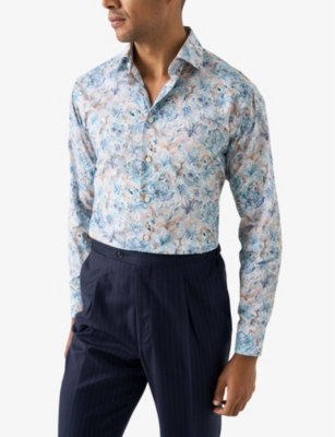ETON: Floral-Print Long-Sleeved Slim-Fit Cotton-Twill Shirt