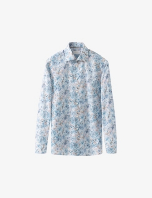 ETON: Floral-Print Long-Sleeved Slim-Fit Cotton-Twill Shirt
