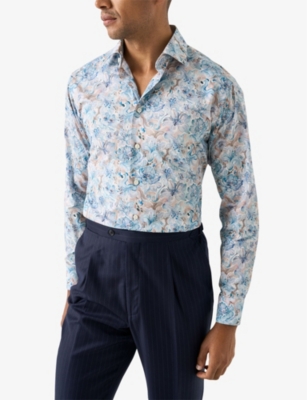 ETON: Floral-Pattern Contemporary-Fit Cotton-Twill Shirt