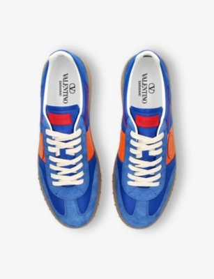 VALENTINO GARAVANI MENS BLUE OTHER UPVILLAGE LEATHER AND MESH LOW-TOP TRAINERS