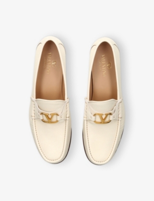 VALENTINO GARAVANI MENS CREAM VLOGO LEATHER LOAFERS