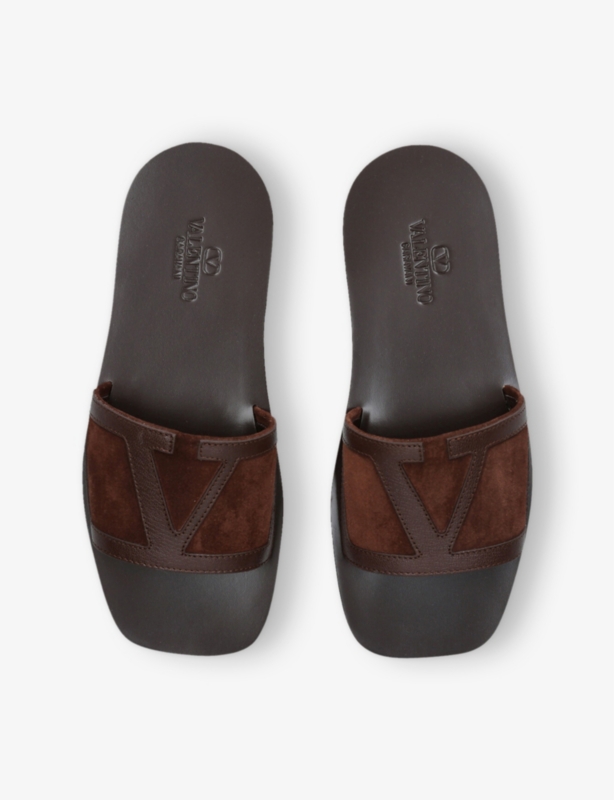 VLogo Leather Sliders