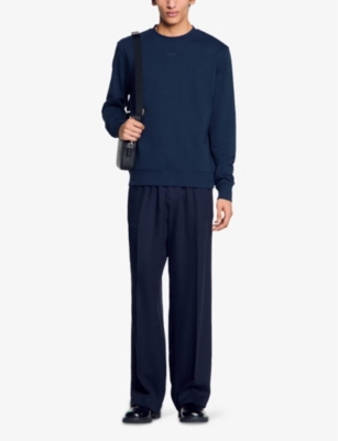 Sandro Mens Midnight Blue Tonal-logo Crewneck Cotton-jersey Sweatshirt In Blue