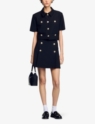 Sandro Womens  Flared Woven Mini Skirt In Noir / Gris