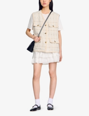 Sandro Sleeveless Tweed Jacket In Naturels