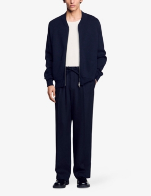 SANDRO: Ribbed-Collar Regular-Fit Cotton-Blend Knitted Jacket