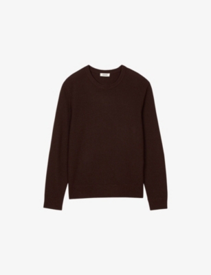 Sandro Mens Chocolate Textured Crewneck Cotton Knitted Jumper In Brown