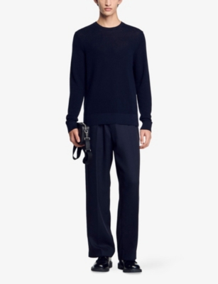 Sandro Mens  Textured Crewneck Cotton Knitted Jumper In Noir / Gris