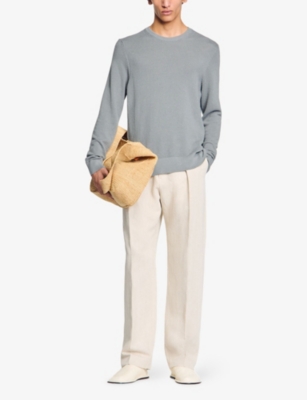 SANDRO: Textured Crewneck Cotton Knitted Jumper