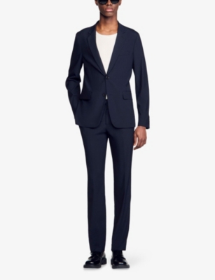 Sandro Mens Bleus Lapel-collar Slim-fit Stretch Wool-blend Blazer