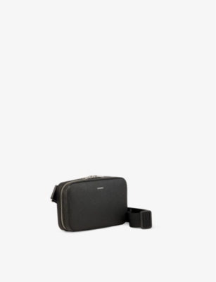 Sandro Mens  Logo-embossed Small Recycled-leather Bag In Noir / Gris