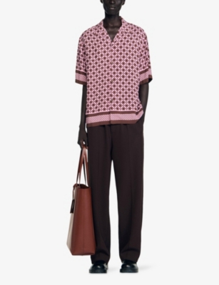 SANDRO: Square Cross-Print Short-Sleeve Satin Shirt
