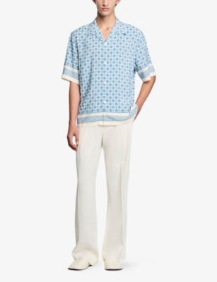 SANDRO: Square Cross-Print Short-Sleeve Satin Shirt