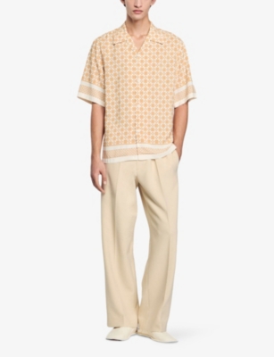 Sandro Square Cross Short-sleeve Shirt In Jaunes / Oranges