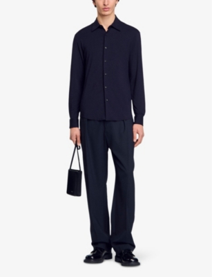 SANDRO MENS BLEUS LONG-SLEEVED STRETCH-JERSEY SHIRT