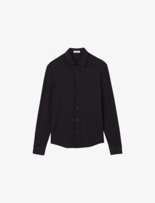 SANDRO MENS BLEUS LONG-SLEEVED STRETCH-JERSEY SHIRT