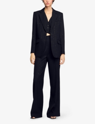 Sandro Womens  Notched-lapel Single-breasted Woven Blazer In Noir / Gris
