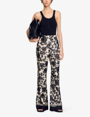 Sandro Perel Floral Satin Pants In Naturels