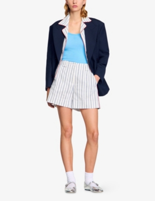 SANDRO: Striped Mid-Rise Woven Shorts