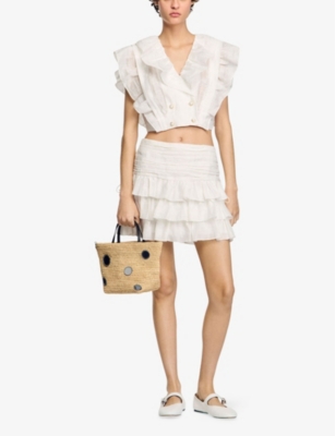 Sandro Linen-blend Cropped Blouse In Naturels