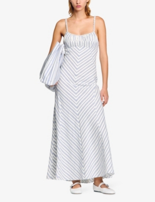 SANDRO: Striped Scoop-Neck Woven Maxi Dress