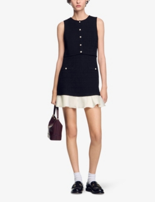 SANDRO: Sleeveless tweed woven mini dress