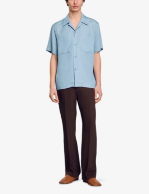 Sandro Mens Bleus Patch-pocket Short-sleeve Woven Shirt