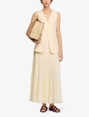 Sandro Womens  Corset-style Sleeveless Linen-blend Jacket In Naturels