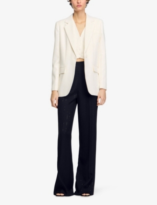 Sandro Womens Naturels Single-breasted Woven Blazer In Naturels