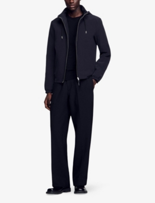 Sandro Mens Bleus Hooded Zip-up Stretch-woven Jacket