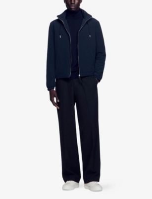 Sandro Mens Bleus Hooded Zip-up Stretch-woven Jacket In Noir / Gris
