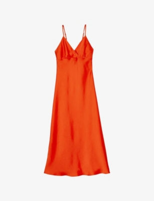 SANDRO: V-Neck Tie-Back Sleeveless Satin Midi Dress