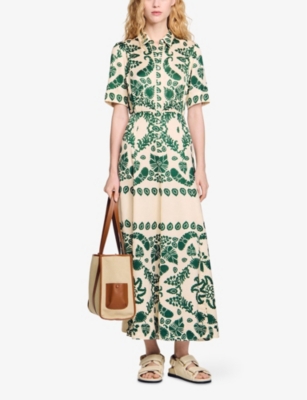 Sandro Lavandou Maxi Shirtdress In Naturels