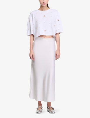 SANDRO: Pearl-Beaded Cropped Cotton T-Shirt