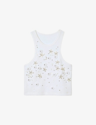 SANDRO: Embellished Cropped Cotton-Jersey Tank Top