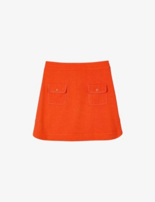 SANDRO: Patch-Pocket High-Rise Cotton And Linen-Blend Mini Skirt