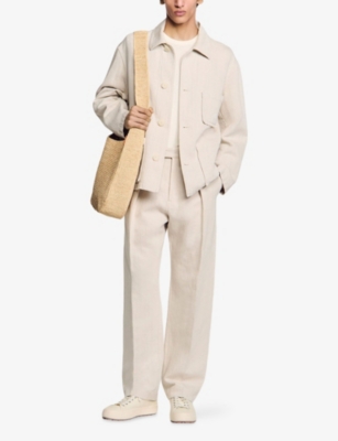 SANDRO: Worker Patch-Pocket Linen-Cotton Jacket