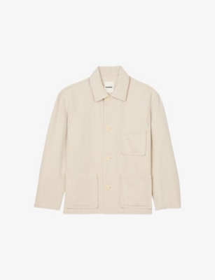 SANDRO: Worker Patch-Pocket Linen-Cotton Jacket