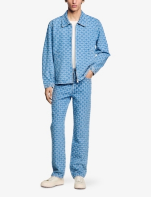 SANDRO: Monogram-Print Zip-Up Denim Jacket