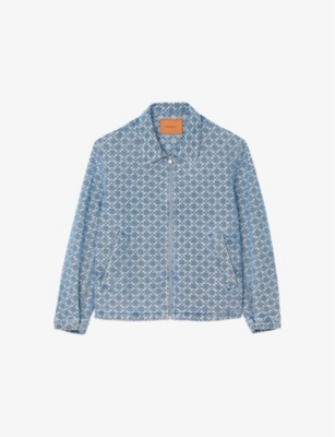 SANDRO: Monogram-Print Zip-Up Denim Jacket